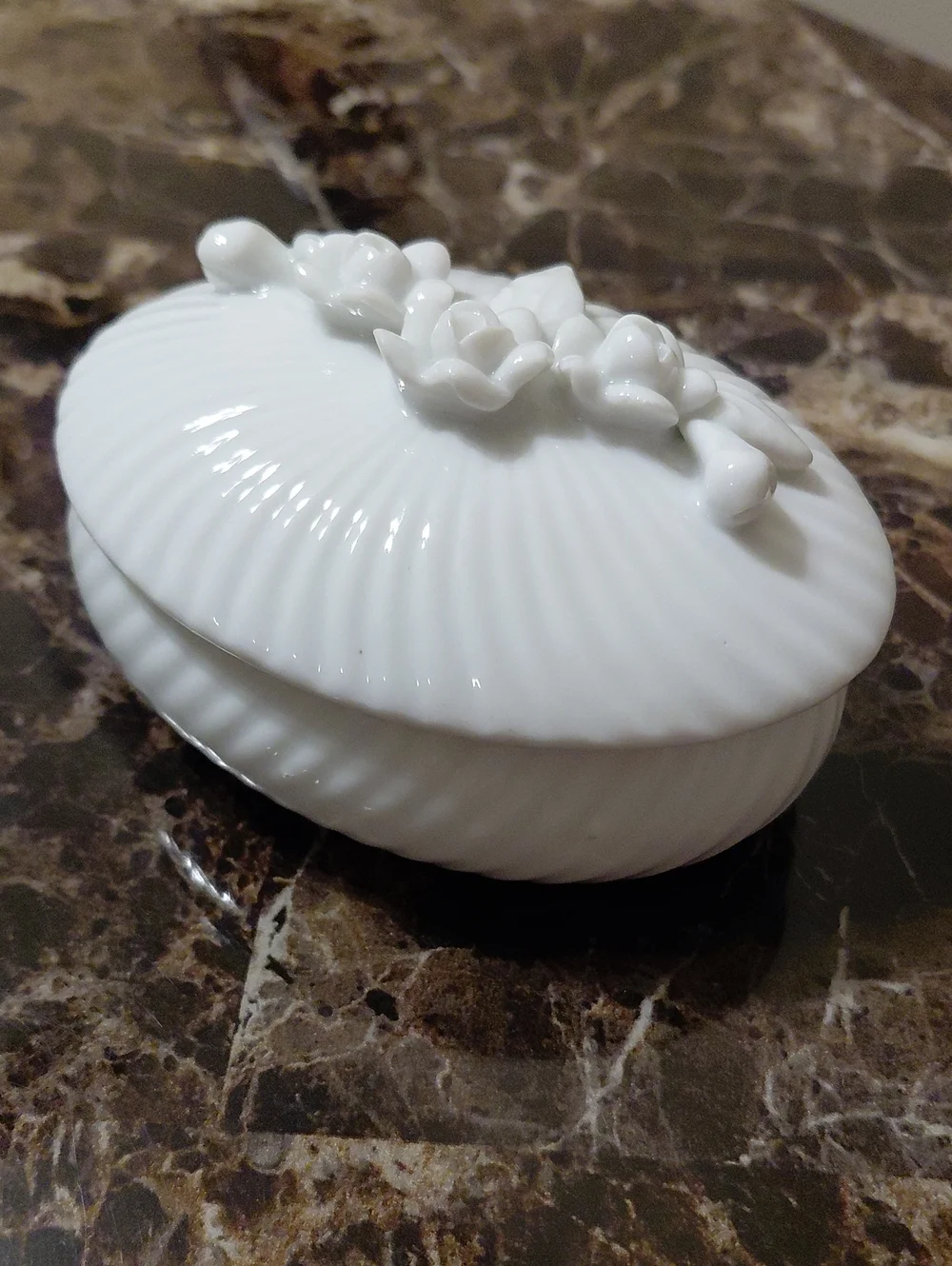 Vintage White Porcelain Rose Trinket Box